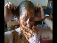 Solo guy masturbating with shit